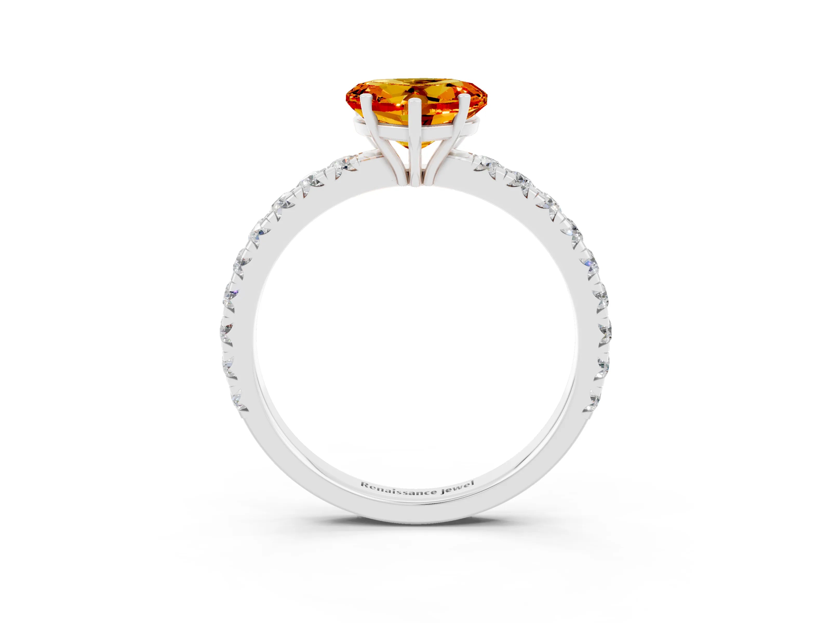 White gold Heart Cut Citrine Pavé Solitaire Engagement Ring with Four-Prong Setting_15