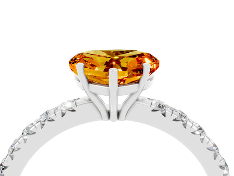 White gold Heart Cut Citrine Pavé Solitaire Engagement Ring with Four-Prong Setting_16