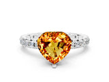 White gold Heart Cut Citrine Pavé Solitaire Ring with Round Band and Prong Setting_36