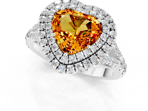 White gold Heart Cut Citrine Pavé Split Shank Double Halo Engagement Ring