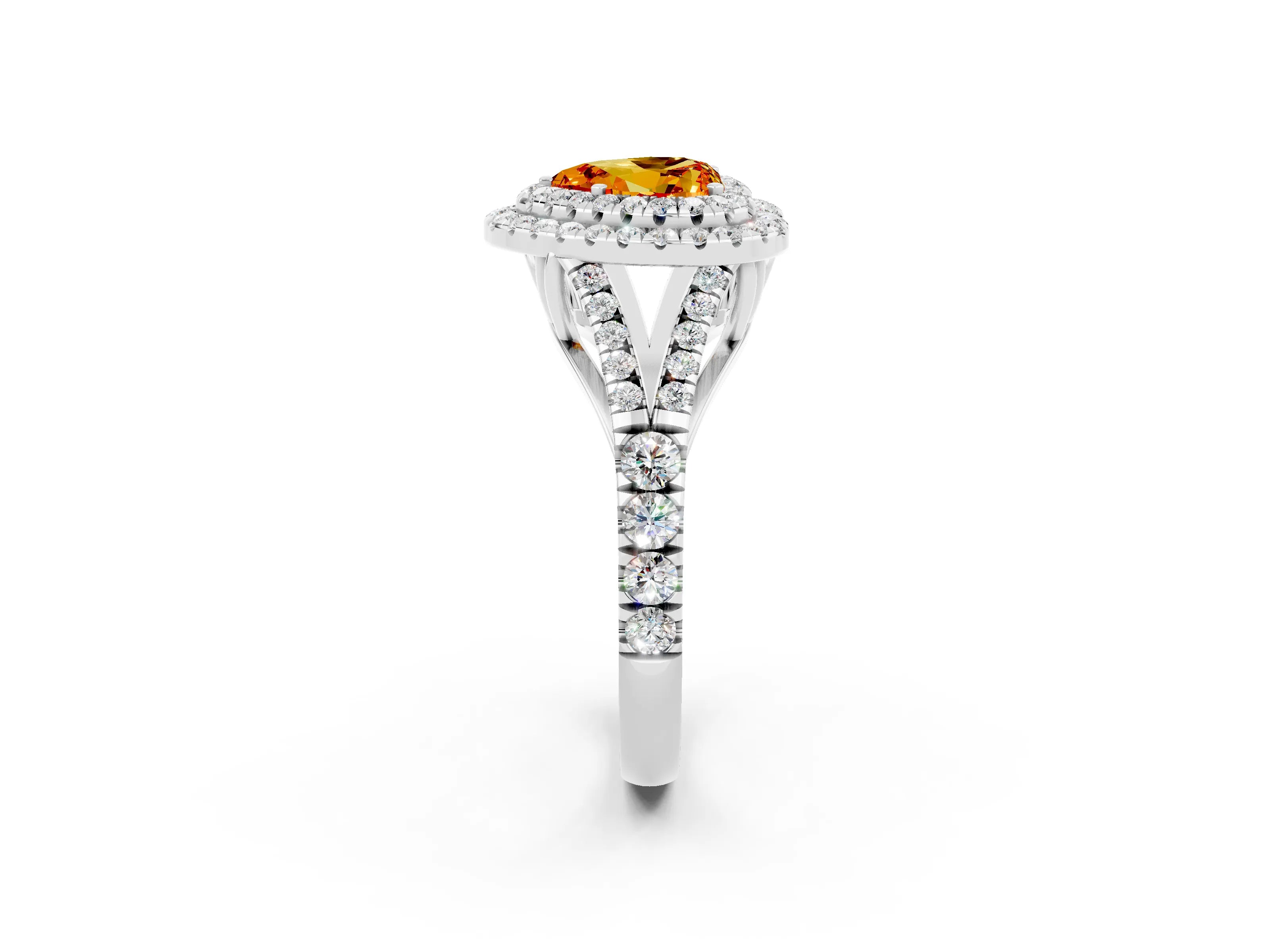 White gold Heart Cut Citrine Pavé Split Shank Double Halo Engagement Ring_2