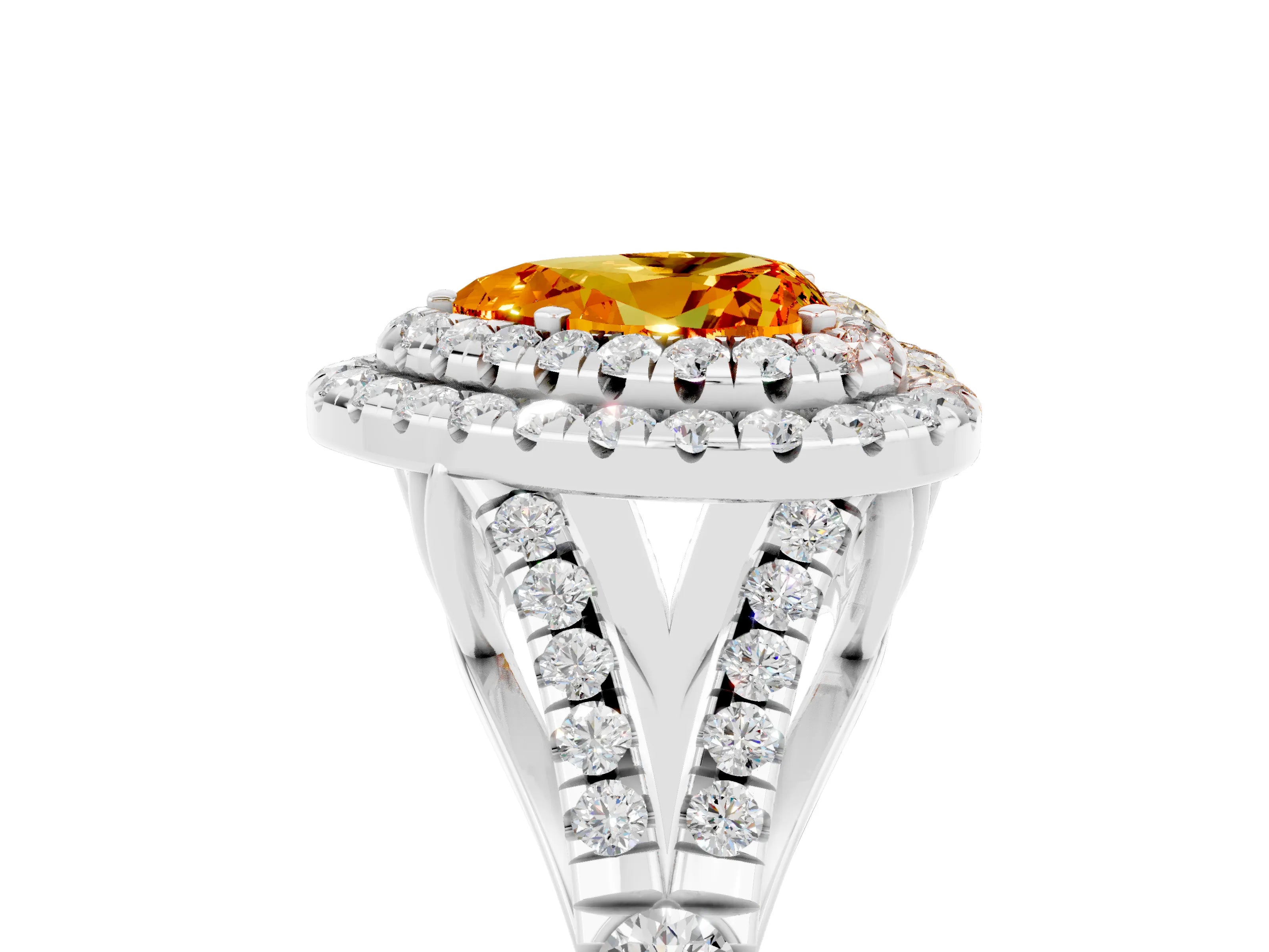 White gold Heart Cut Citrine Pavé Split Shank Double Halo Engagement Ring_5