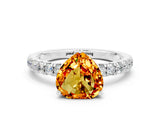 White gold Heart Cut Citrine Pave Band Solitaire Ring with Four-Prong Setting_24