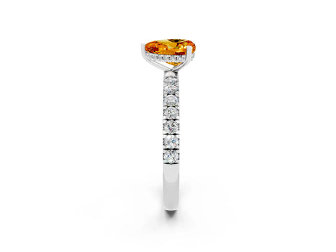 White gold Heart Cut Citrine Pave Band Solitaire Ring with Four-Prong Setting_26