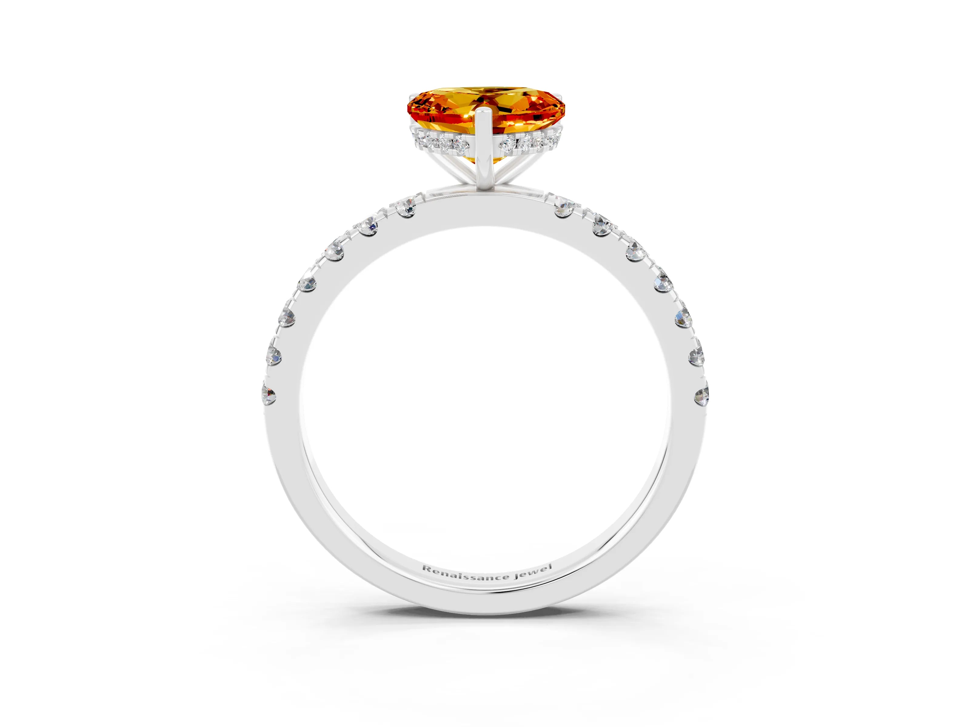 White gold Heart Cut Citrine Pave Band Solitaire Ring with Four-Prong Setting_27