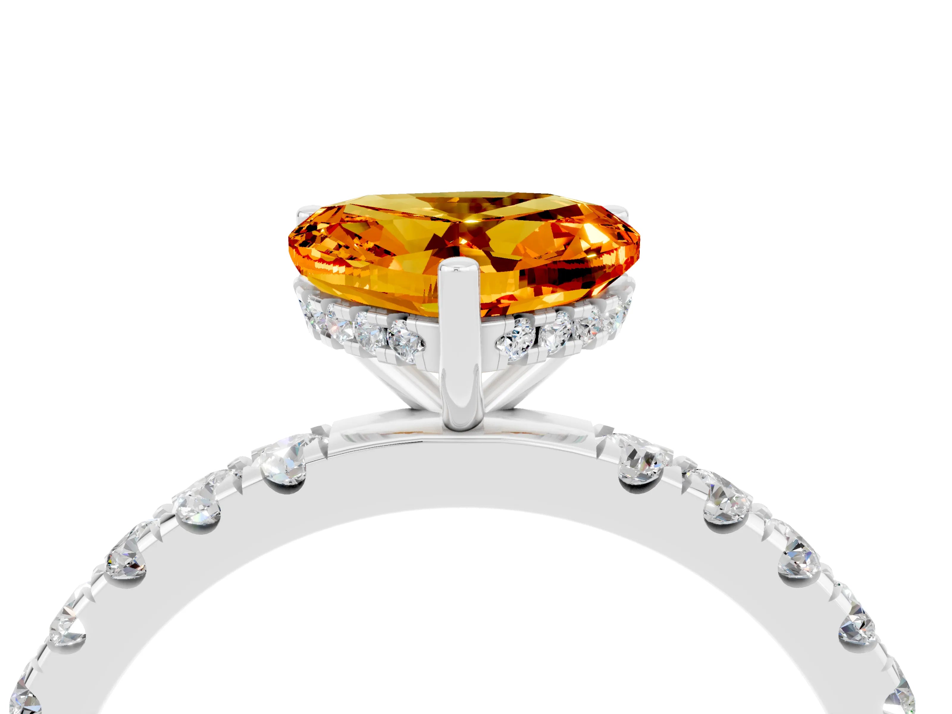 White gold Heart Cut Citrine Pave Band Solitaire Ring with Four-Prong Setting_28