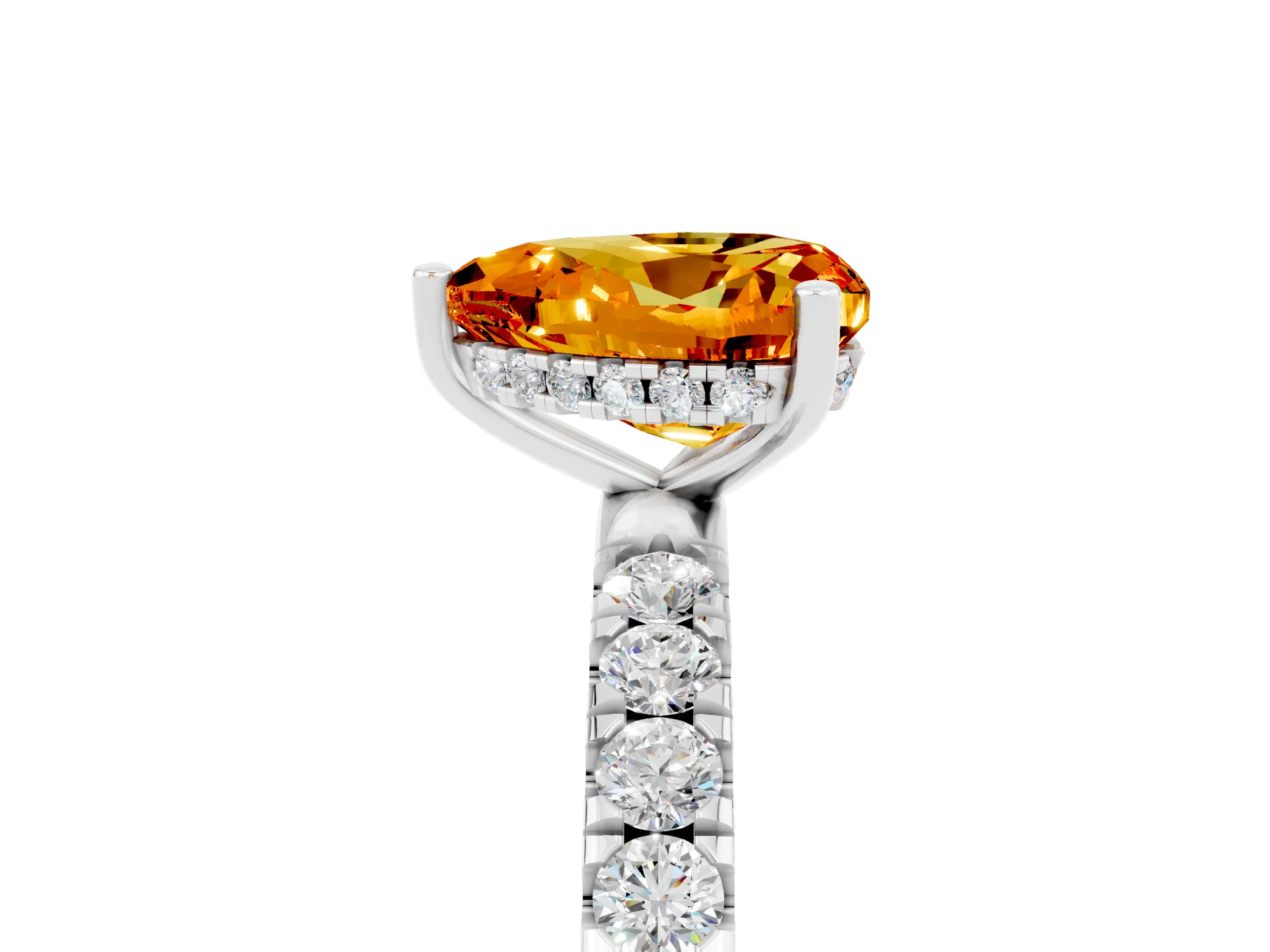 White gold Heart Cut Citrine Pave Band Solitaire Ring with Four-Prong Setting_29