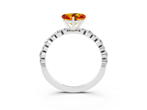 White gold Heart Cut Citrine Prong Set Engagement Ring with Pavé Band_3