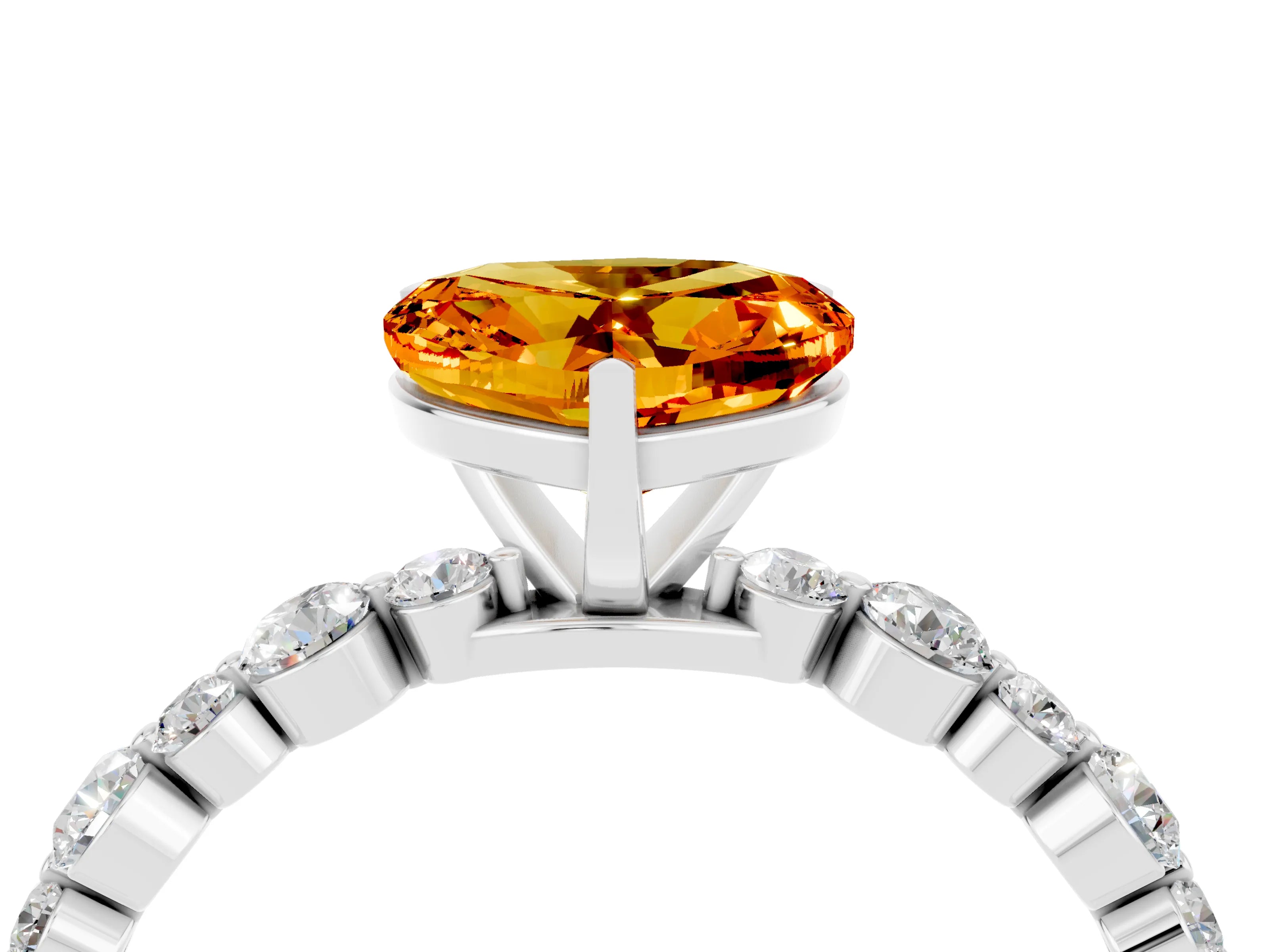 White gold Heart Cut Citrine Prong Set Engagement Ring with Pavé Band_4