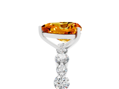 White gold Heart Cut Citrine Prong Set Engagement Ring with Pavé Band_5
