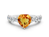 White gold Heart Cut Citrine Prong Setting with Side Stones on a Pave Band