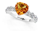 White gold Heart Cut Citrine Prong Setting with Side Stones on a Pave Band_1