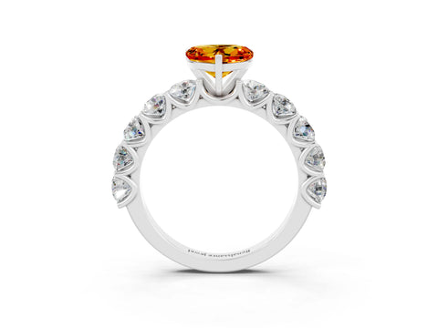 White gold Heart Cut Citrine Prong Setting with Side Stones on a Pave Band_3
