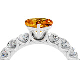 White gold Heart Cut Citrine Prong Setting with Side Stones on a Pave Band_4