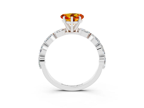 White gold Heart Cut Citrine Ring with Marquise Side Stones and Prong Setting_3