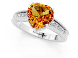 White gold Heart Cut Citrine Ring with Milgrain Pavé Band and Four-Prong Setting_13