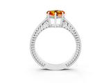 White gold Heart Cut Citrine Ring with Milgrain Pavé Band and Four-Prong Setting_15