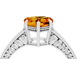 White gold Heart Cut Citrine Ring with Milgrain Pavé Band and Four-Prong Setting_16
