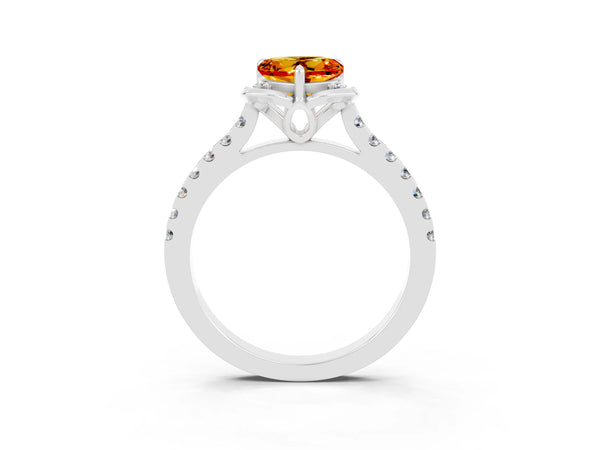 Silver Heart Cut Citrine Ring with Pavé Band and Floral Prong Setting