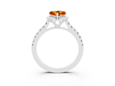 White gold Heart Cut Citrine Ring with Pavé Band and Floral Prong Setting_3