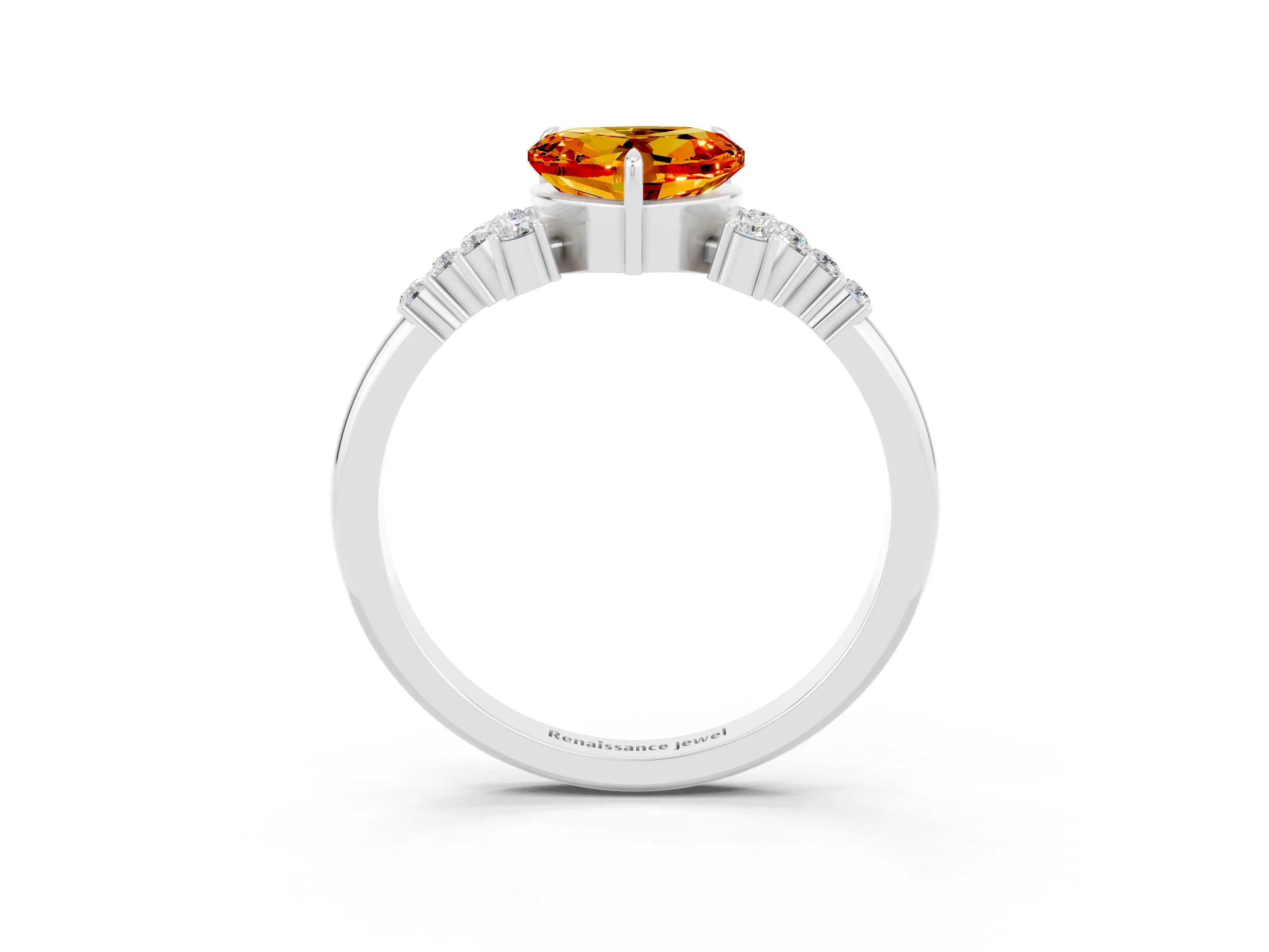 White gold Heart Cut Citrine Ring with Side Stones and Four-Prong Setting_39