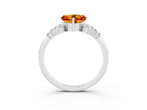 White gold Heart Cut Citrine Ring with Side Stones and Four-Prong Setting_39
