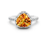 White gold Heart Cut Citrine Scalloped Halo Engagement Ring with Round Shared Prong Band_24