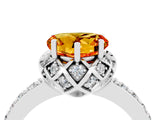 White gold Heart Cut Citrine Scalloped Halo Engagement Ring with Round Shared Prong Band_28