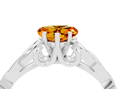 White gold Heart Cut Citrine Solitaire Celtic Knot Ring with Four-Prong Setting_16