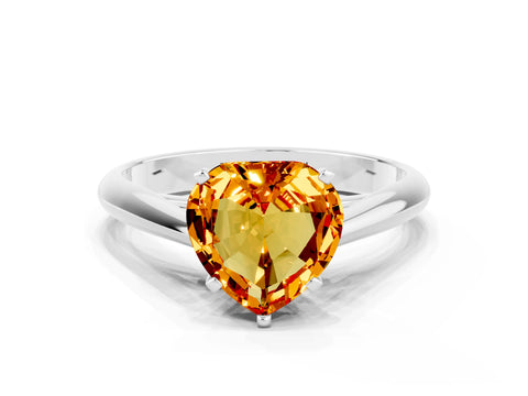 White gold Heart Cut Citrine Solitaire Engagement Ring with Cathedral Setting and Four-Prong Mount_12