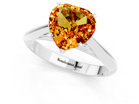 White gold Heart Cut Citrine Solitaire Engagement Ring with Cathedral Setting and Four-Prong Mount_13