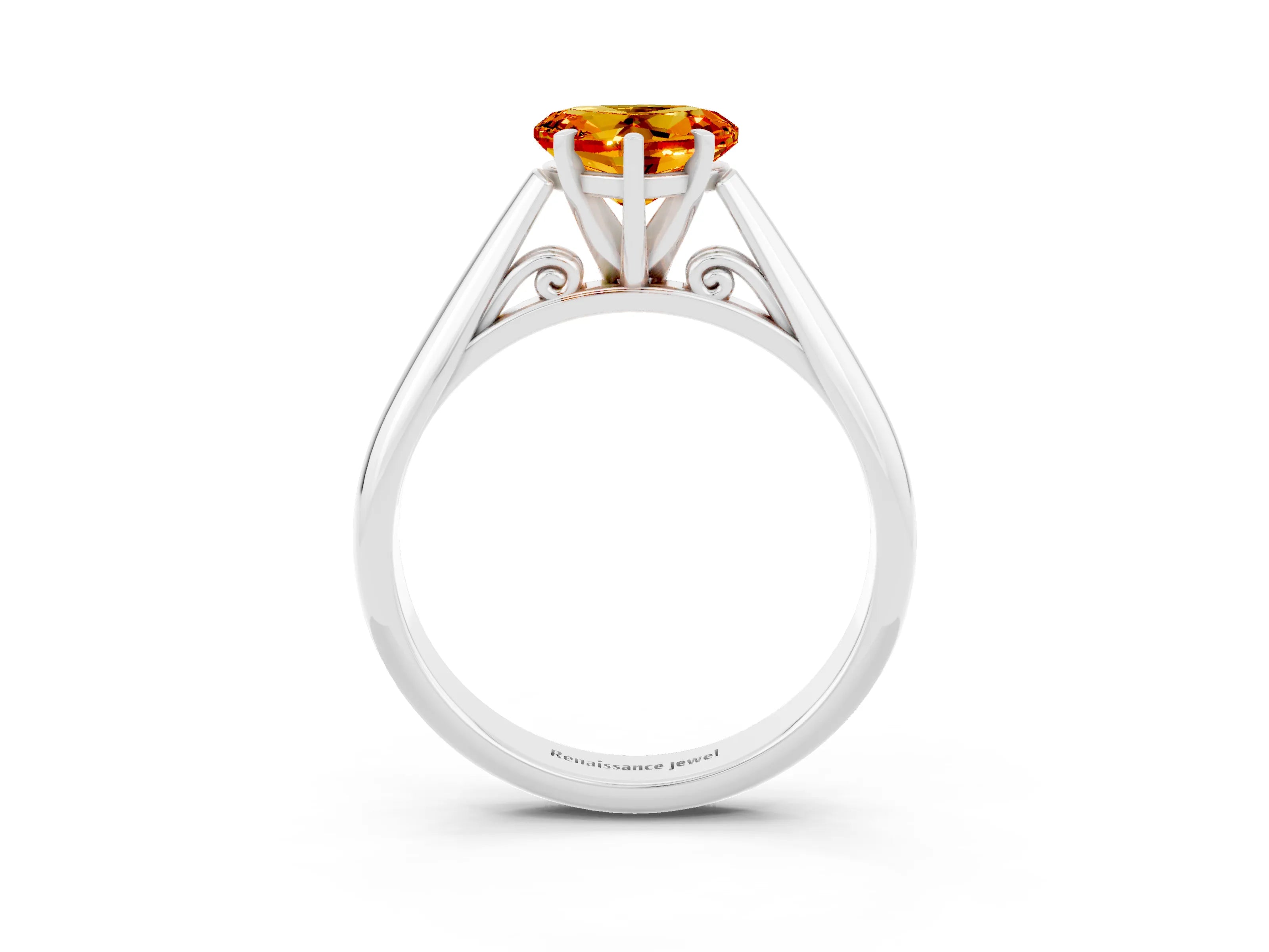 White gold Heart Cut Citrine Solitaire Engagement Ring with Cathedral Setting and Four-Prong Mount_27