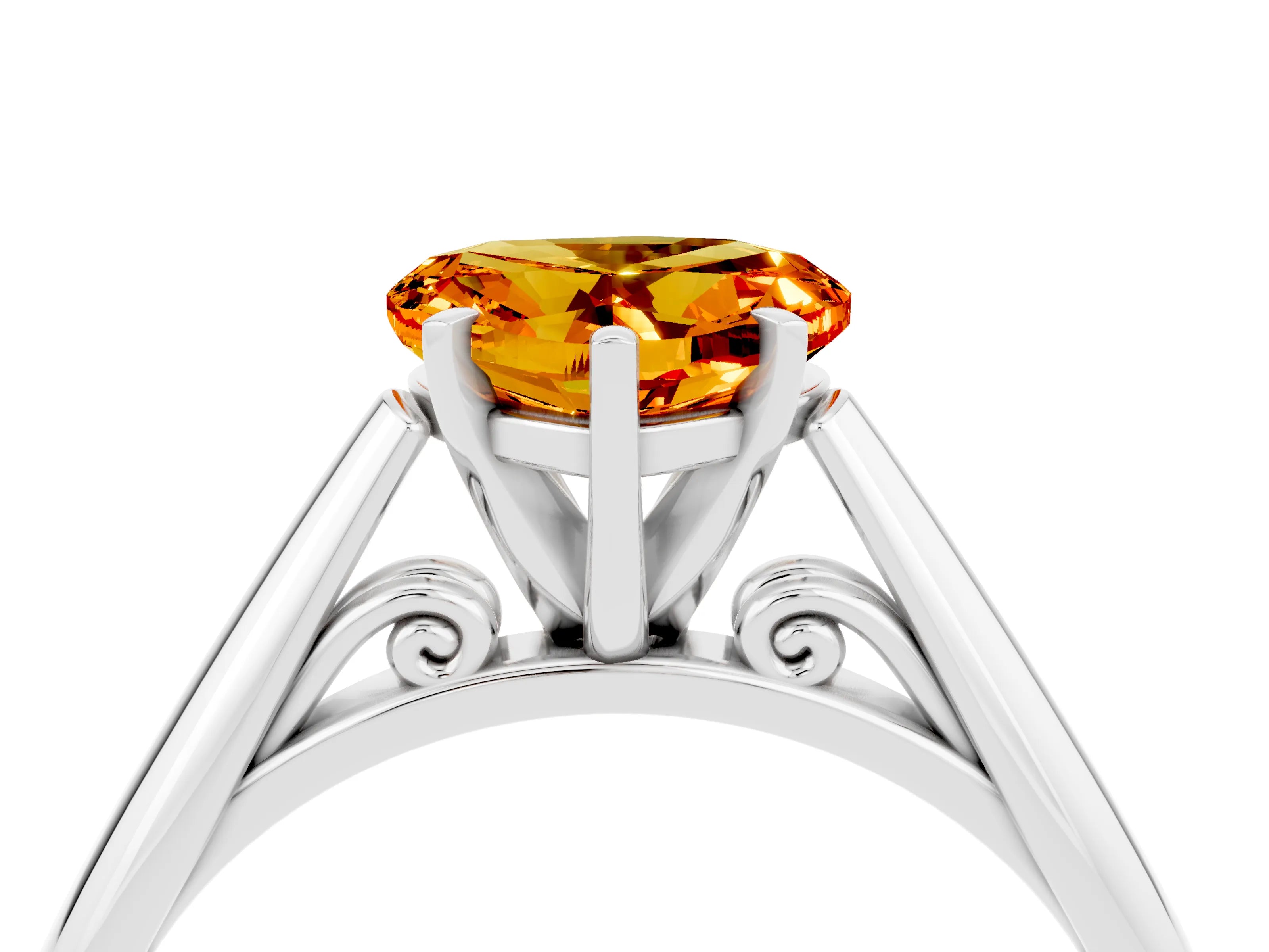 White gold Heart Cut Citrine Solitaire Engagement Ring with Cathedral Setting and Four-Prong Mount_28