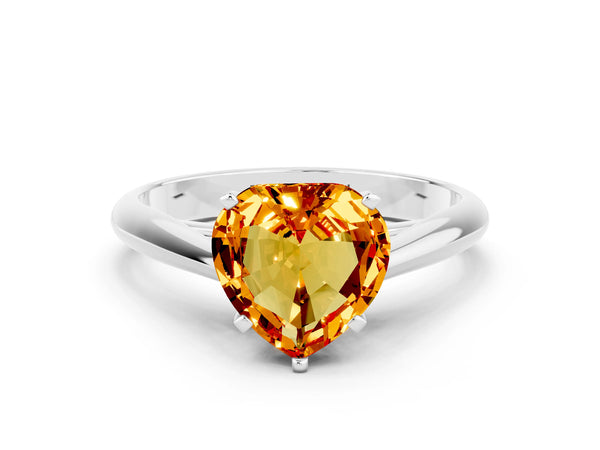 White gold Heart Cut Citrine Solitaire Engagement Ring with Cathedral Setting and Four-Prong Mount