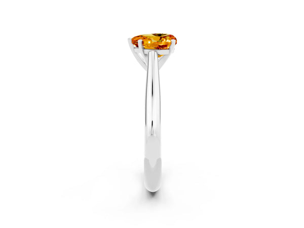 White gold Heart Cut Citrine Solitaire Engagement Ring with Cathedral Setting and Four-Prong Mount
