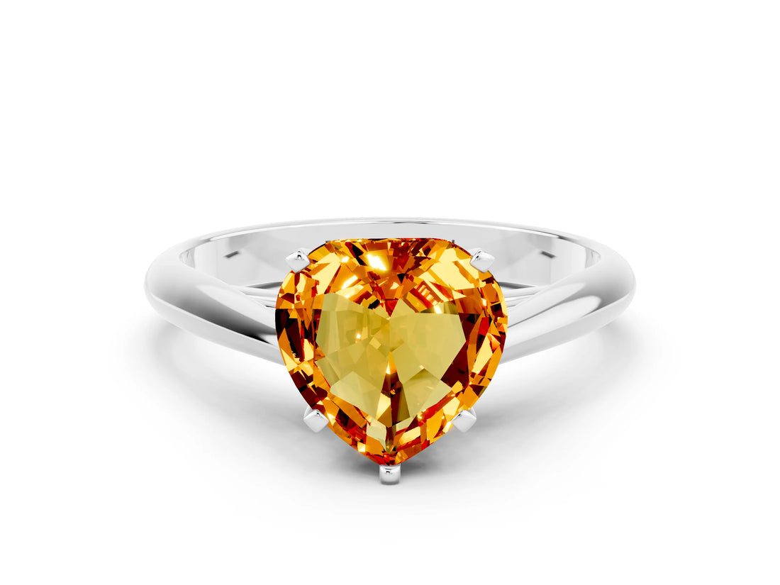 White gold Heart Cut Citrine Solitaire Engagement Ring with Cathedral Setting and Four-Prong Mount_54