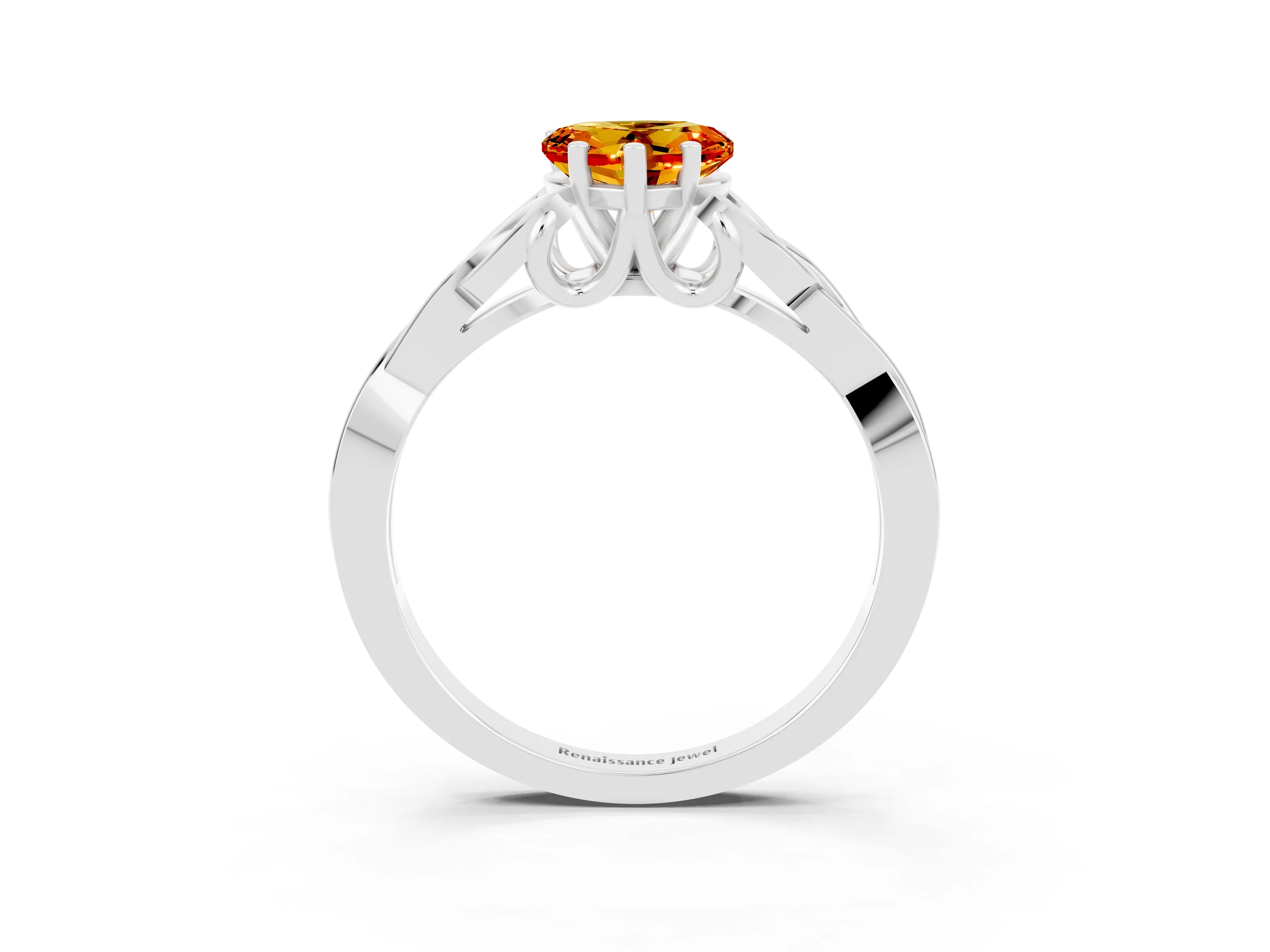 White gold Heart Cut Citrine Solitaire Engagement Ring with Celtic Knot Band and Four-Prong Setting_3