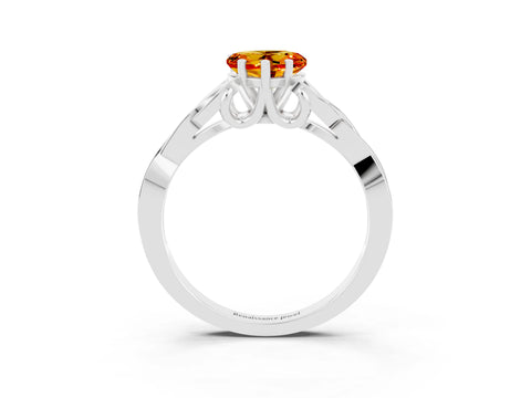 White gold Heart Cut Citrine Solitaire Engagement Ring with Celtic Knot Band and Four-Prong Setting_3