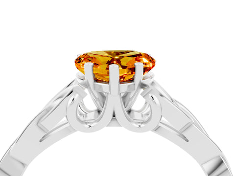 White gold Heart Cut Citrine Solitaire Engagement Ring with Celtic Knot Band and Four-Prong Setting_4