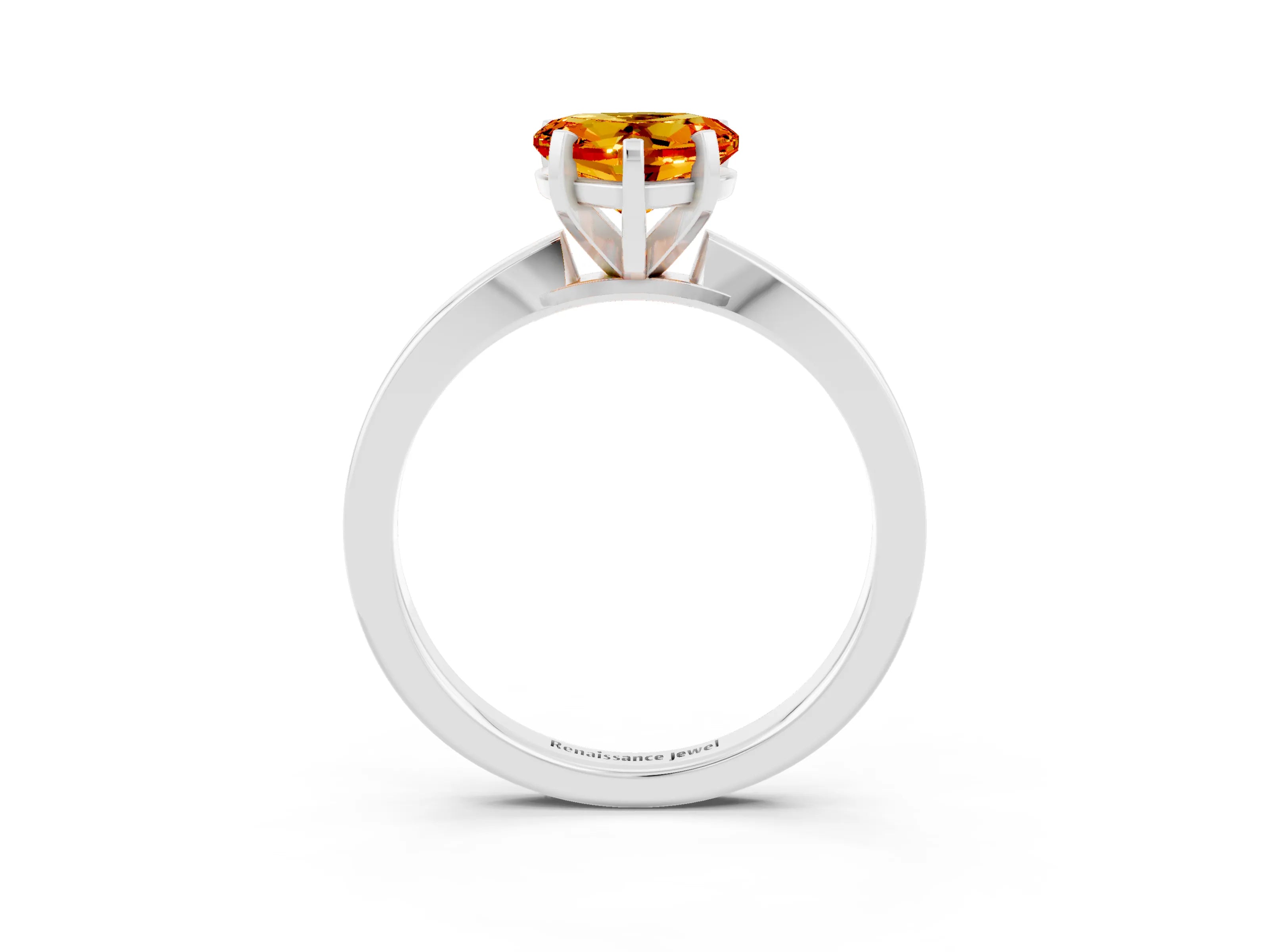 White gold Heart Cut Citrine Solitaire Engagement Ring with Classic Band and Four-Prong Setting_26