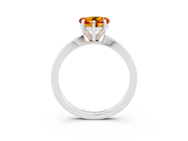 Silver Heart Cut Citrine Solitaire Engagement Ring with Classic Band and Four-Prong Setting