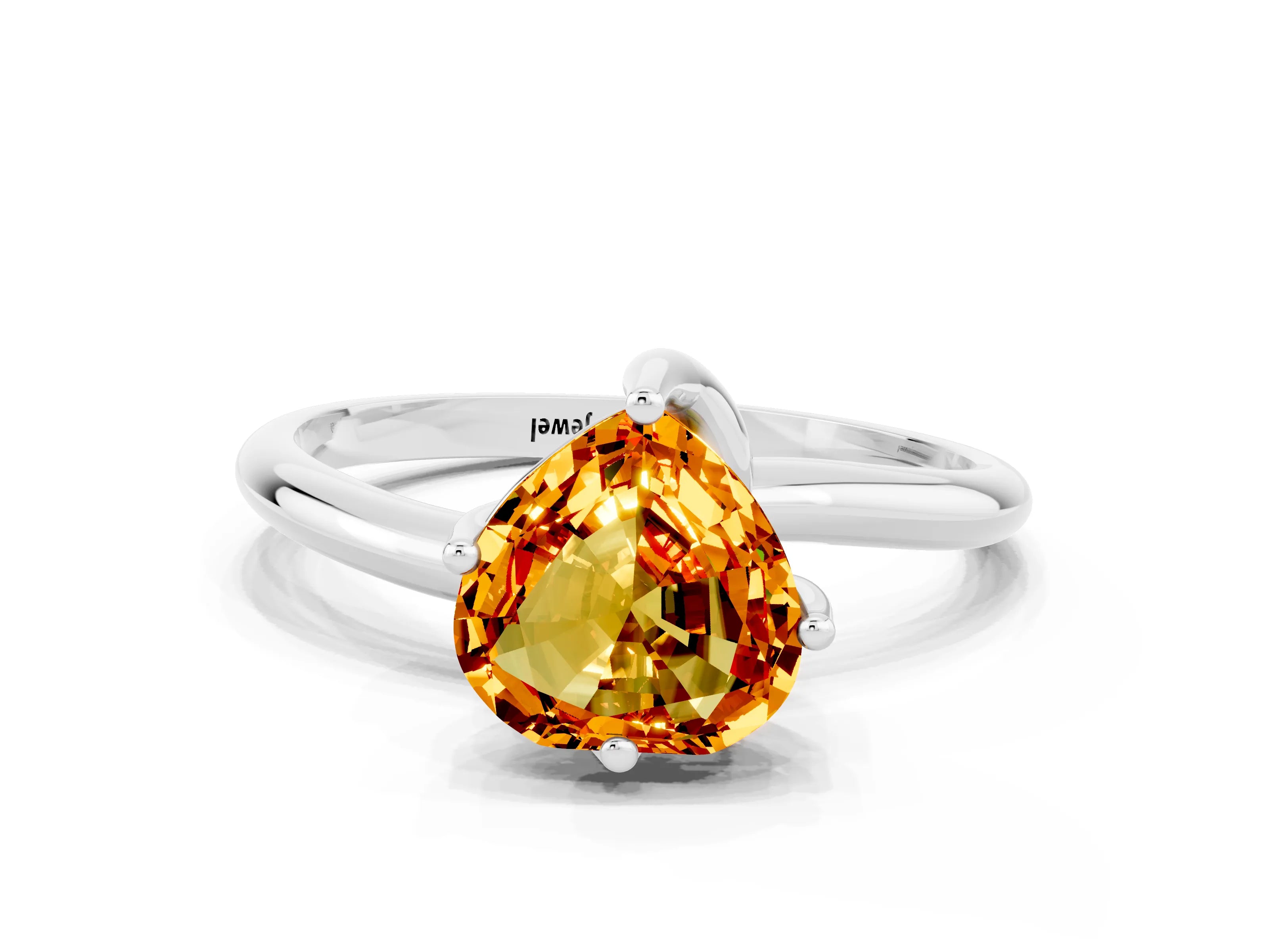 White gold Heart Cut Citrine Solitaire Engagement Ring with Four-Prong Setting and Classic Band_12