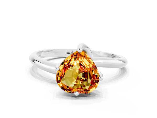 White gold Heart Cut Citrine Solitaire Engagement Ring with Four-Prong Setting and Classic Band