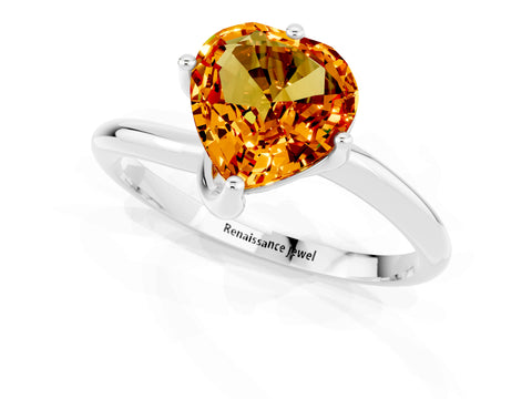 White gold Heart Cut Citrine Solitaire Engagement Ring with Four-Prong Setting and Classic Band_13