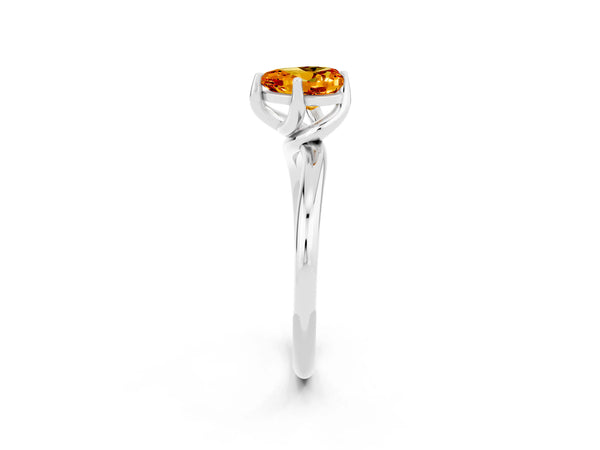 White gold Heart Cut Citrine Solitaire Engagement Ring with Four-Prong Setting and Classic Band