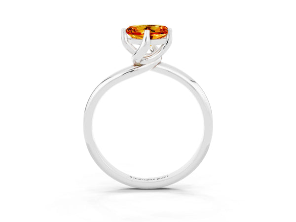 White gold Heart Cut Citrine Solitaire Engagement Ring with Four-Prong Setting and Classic Band