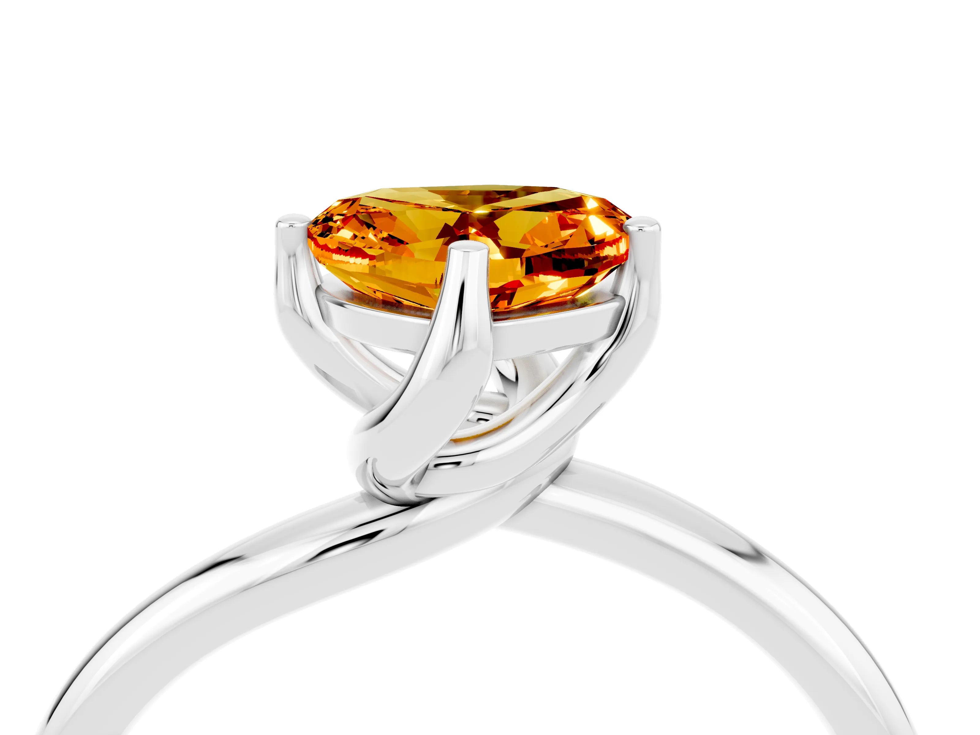 White gold Heart Cut Citrine Solitaire Engagement Ring with Four-Prong Setting and Classic Band_16