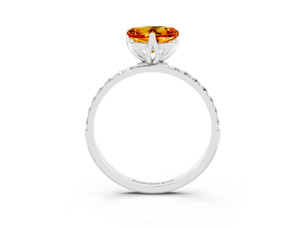White gold Heart Cut Citrine Solitaire Engagement Ring with Round  Pavé Band and Prong Setting