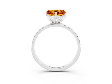 White gold Heart Cut Citrine Solitaire Engagement Ring with Pavé Band and Prong Setting_3