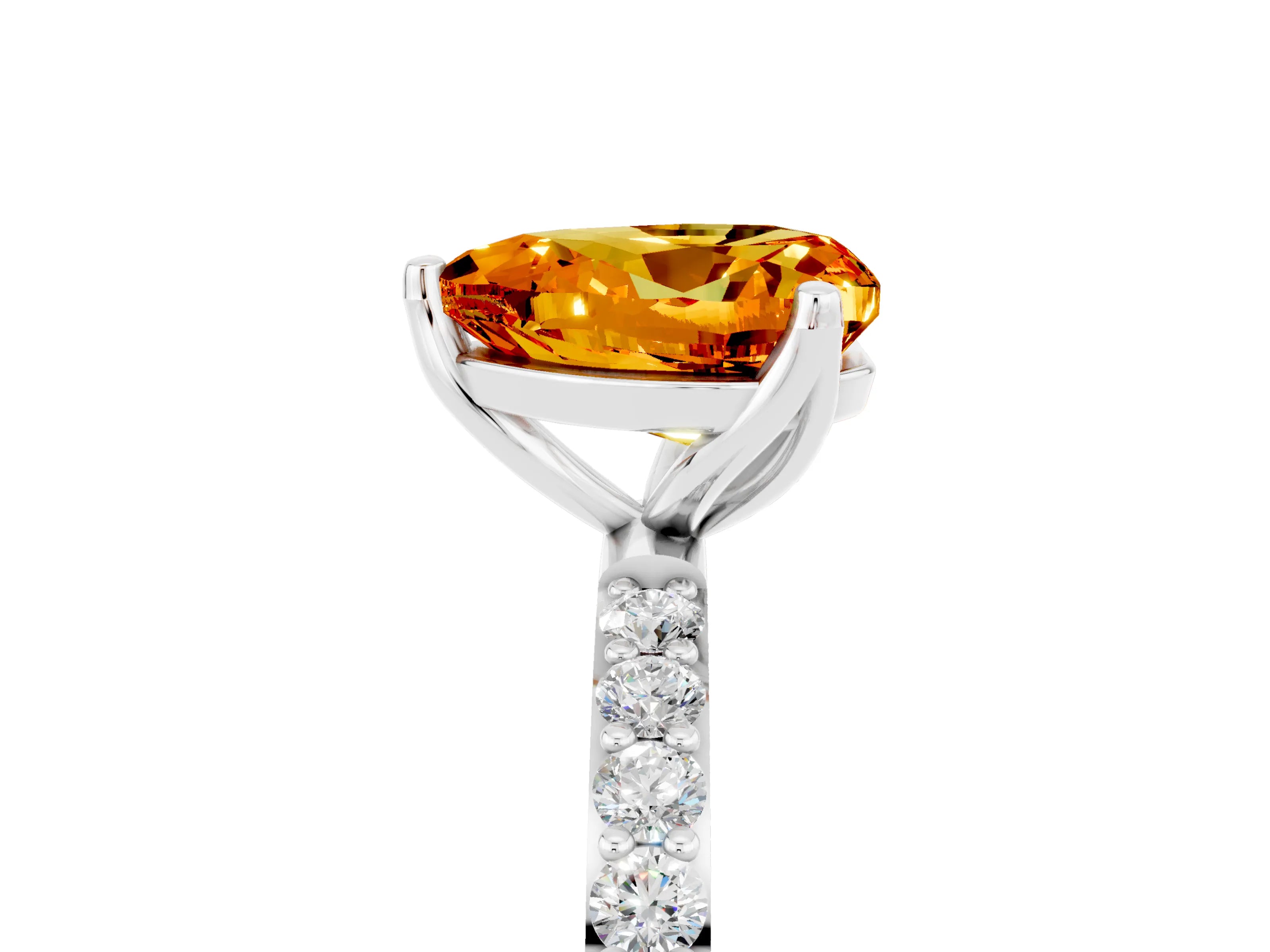 White gold Heart Cut Citrine Solitaire Engagement Ring with Pavé Band and Prong Setting_5